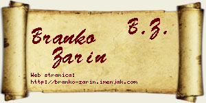 Branko Zarin vizit kartica